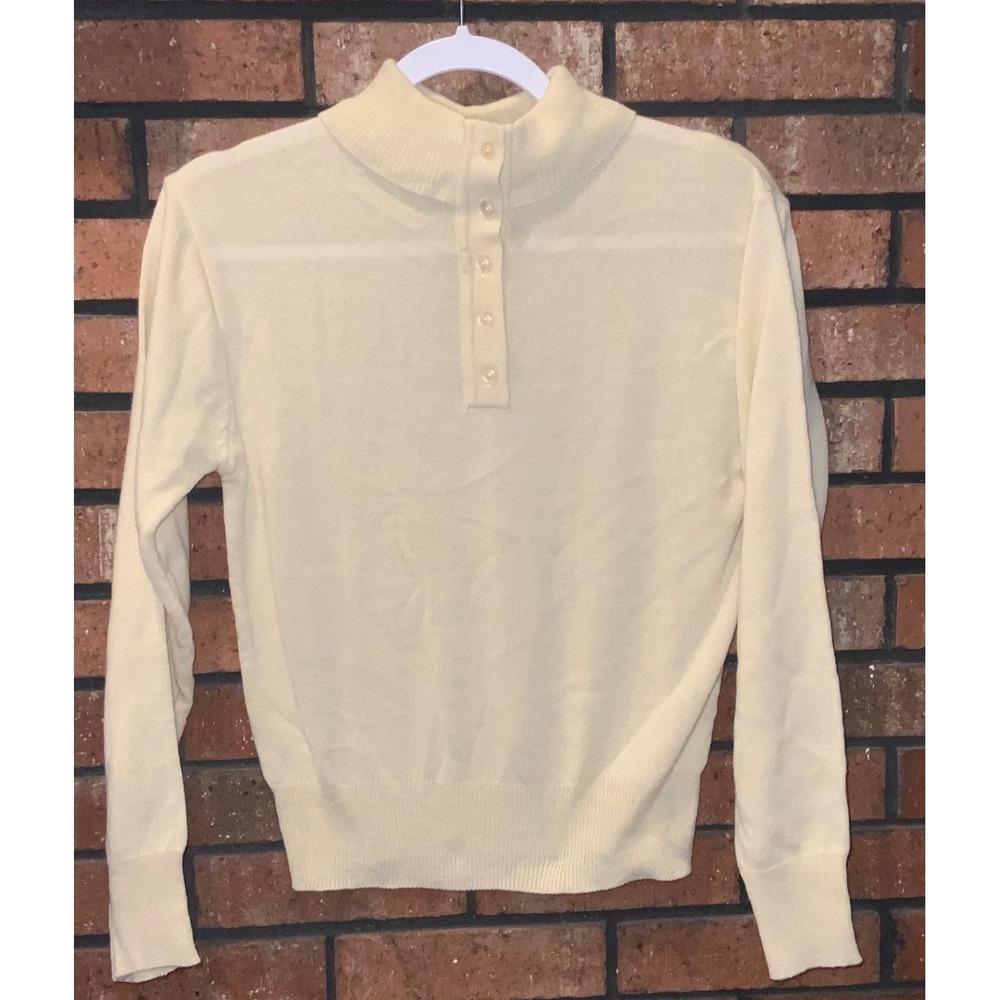 Vintage Collections‎ Cream Mock Neck Button Placket Knit Sweater Long Sleeve 71